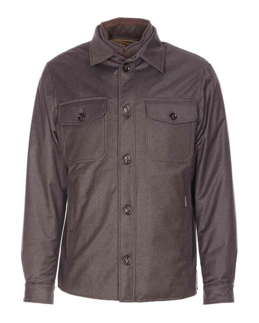 Moorer Brown Duino Down Jacket With Buttons Closure for men