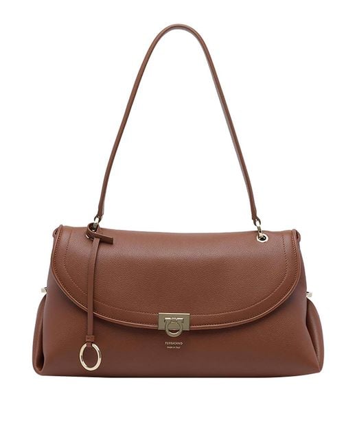 Ferragamo Brown Gancini Logo Shoulder Bag