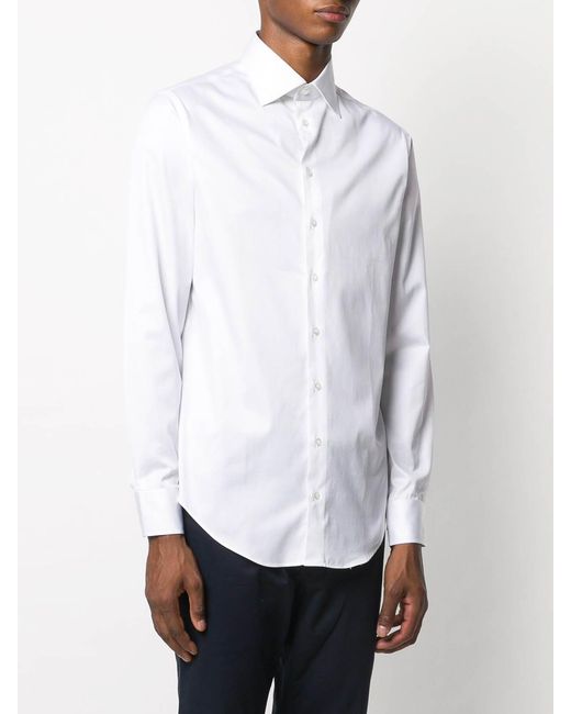 Giorgio Armani White Long-Sleeved Cotton Shirt for men