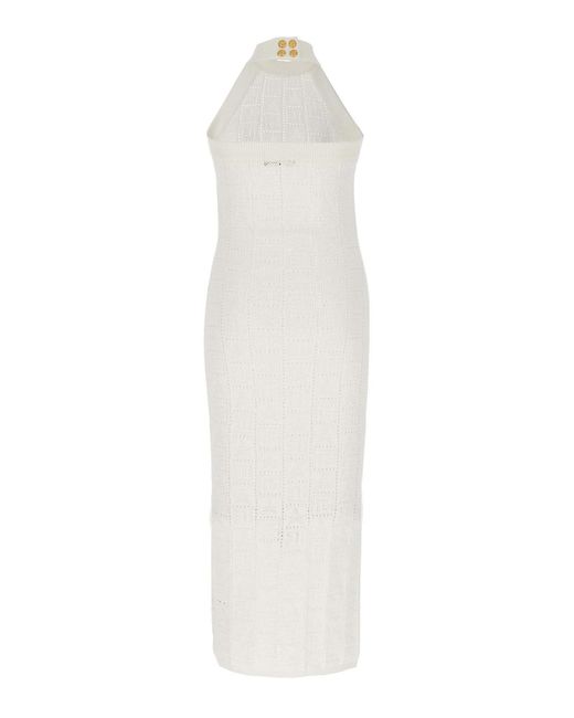 Balmain White Monogrammed Knit Dress