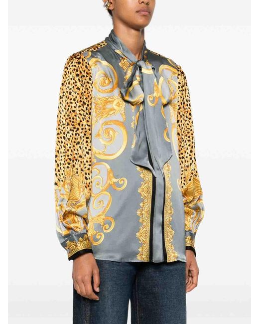 Versace Multicolor Silk Shirt With Decorative Tie