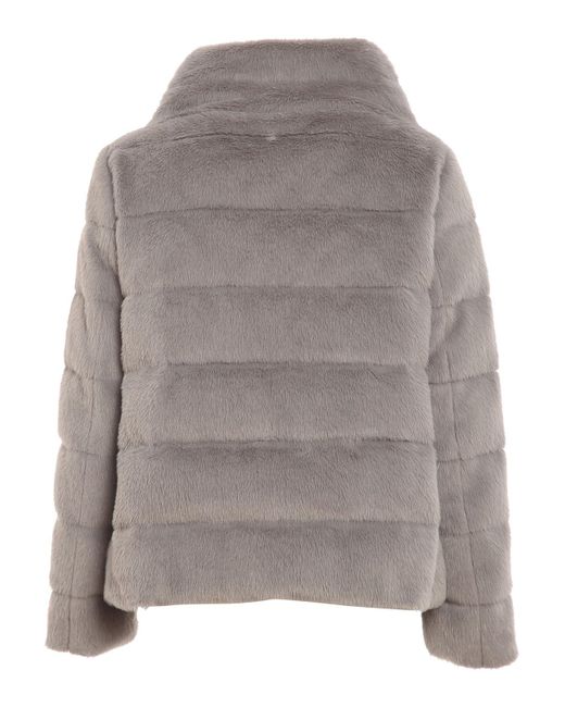 Herno Gray Faux Fur Padded Jacket