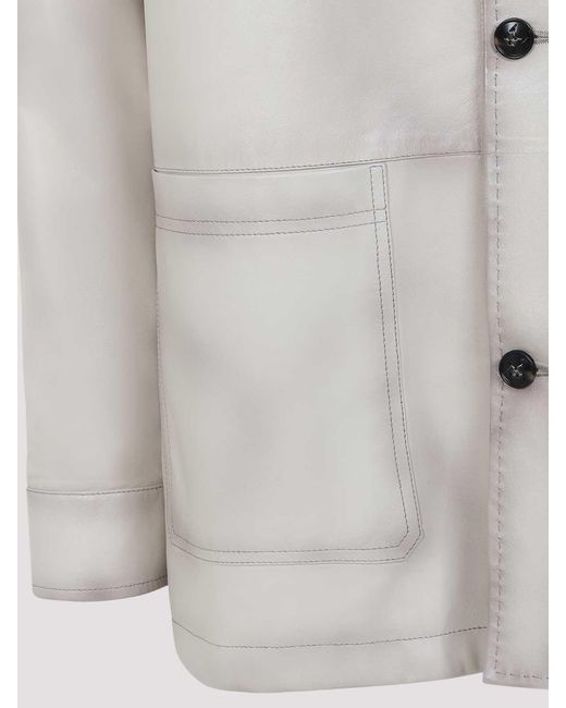 Kiton White Lamb Leather Jacket for men