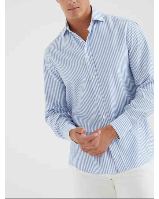 Brunello Cucinelli Blue Striped Shirt for men