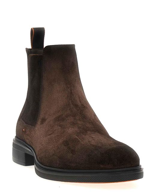 Santoni Brown Suede Ankle Boots for men