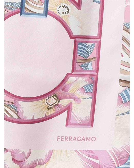 Ferragamo Pink Printed Silk Scarf