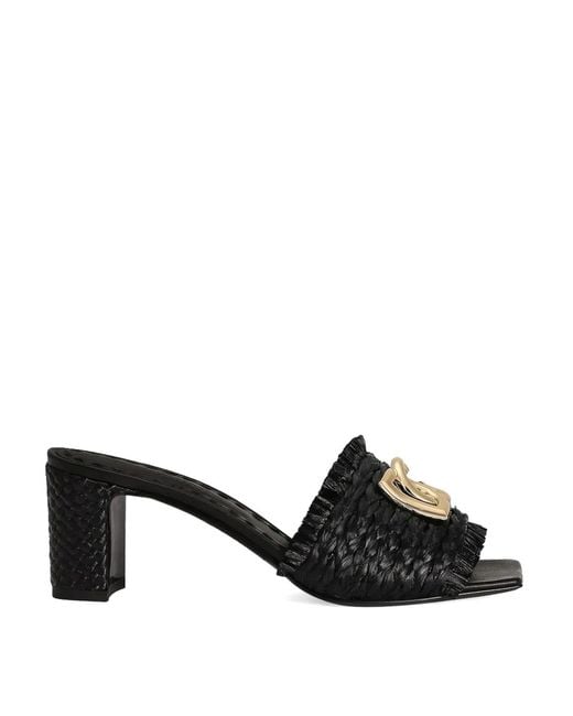 Dolce & Gabbana Black Raffia With Braid And Fringe Mules