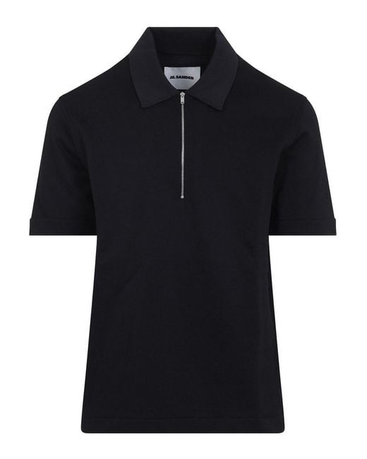 Jil Sander Black Knitted Collar Polo for men