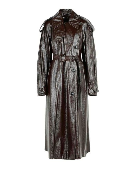 Sportmax Gray Long Patent Effect Trench Coat