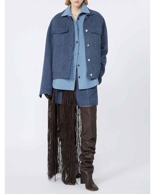 Sportmax Blue Flap-Pocket Metal-Button Wool Jacket