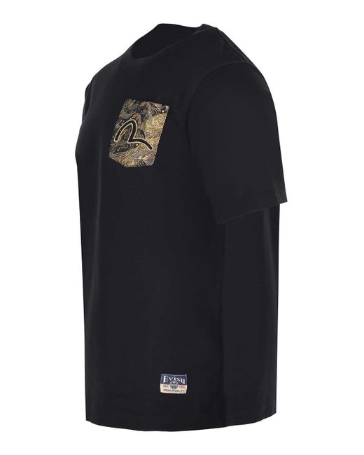 Evisu Black T-Shirt Cotton for men