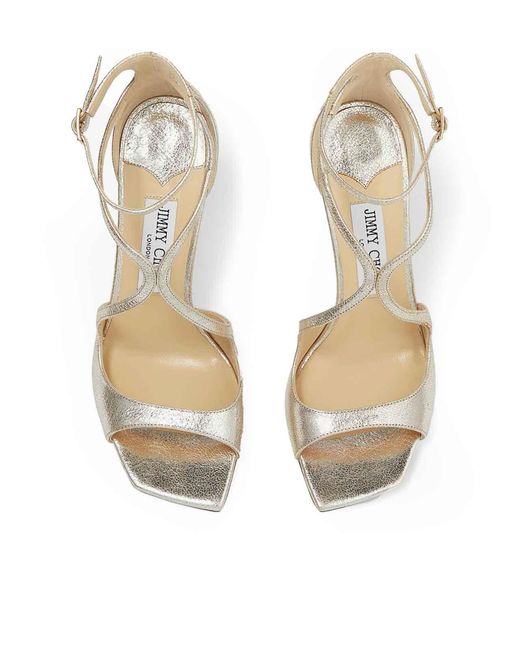 Jimmy Choo White Azia 95 Champagne Leather Sandals