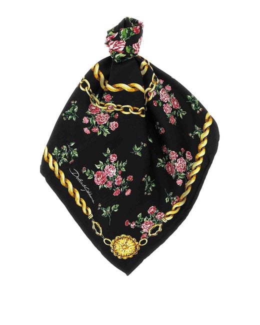 Dolce & Gabbana Black Mazzolini Di Rose Scarf