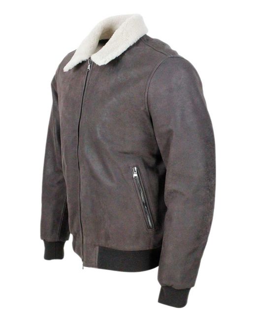 Barba Napoli Gray Leather Jacket for men