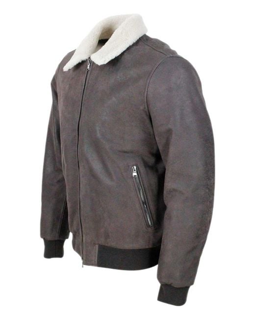 Barba Napoli Gray Leather Jacket for men