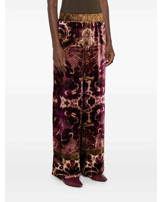 Pierre Louis Mascia Purple Velvet Wide-Leg Trousers