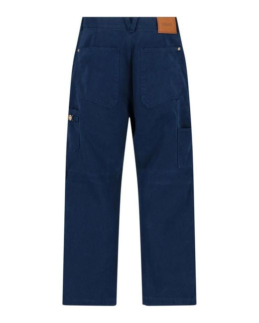 Versace Blue Overdyed Canvas Carpenter Pants for men