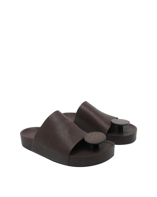 Uma Wang Brown Round Slide Sandals