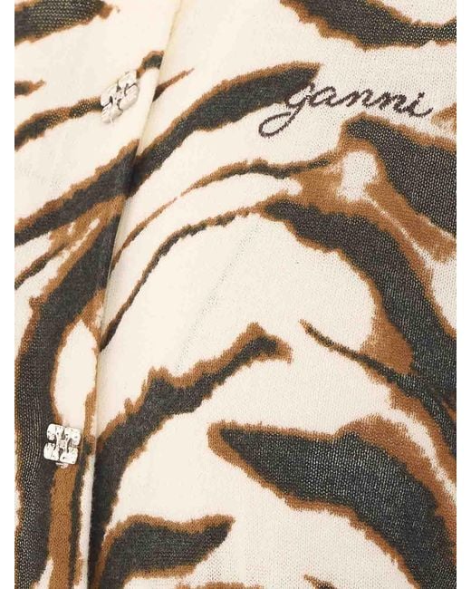 Ganni White Sheer Printed Cardigan