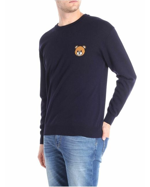 Moschino Blue Crewneck Teddy Bear Pullover for men