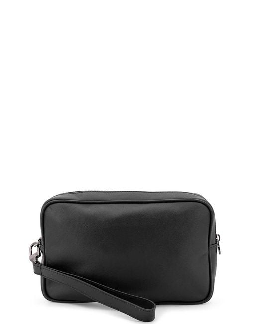 Kiton Black Leather Clutch Bags for men