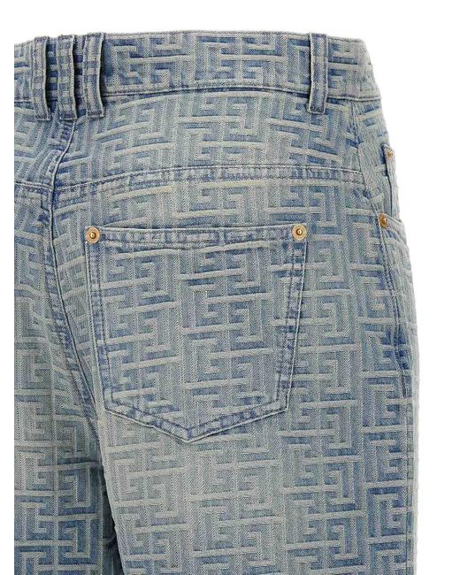 Balmain Blue Cotton Denim Jeans Monogram