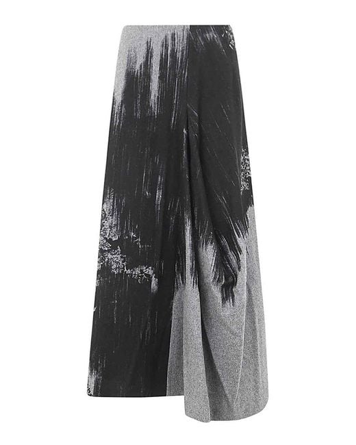 Y's Yohji Yamamoto Gray Y-Panelled Tuck Flare Skirt