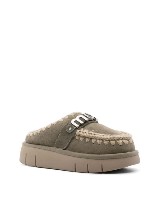 Mou Gray Bounce Clog Metal Logo Slippers