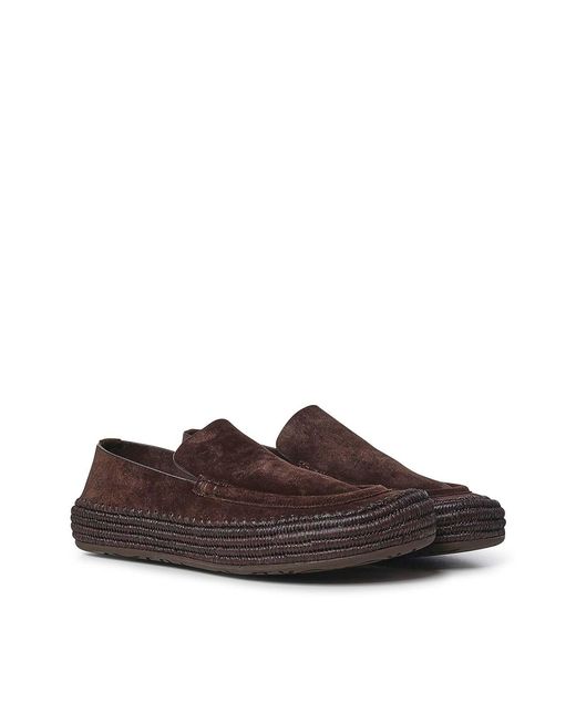 Loewe Brown Rio Suede And Raffia Loafers for men