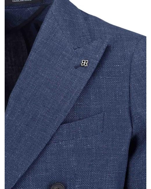 Tagliatore Blue Double-Breasted Blazer for men