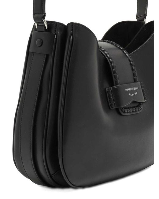 Emporio Armani Black Medium Leather Hobo Bag
