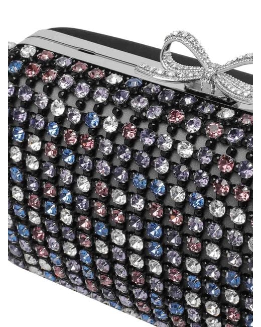 Self-Portrait Gray Multi Crystal Clutch