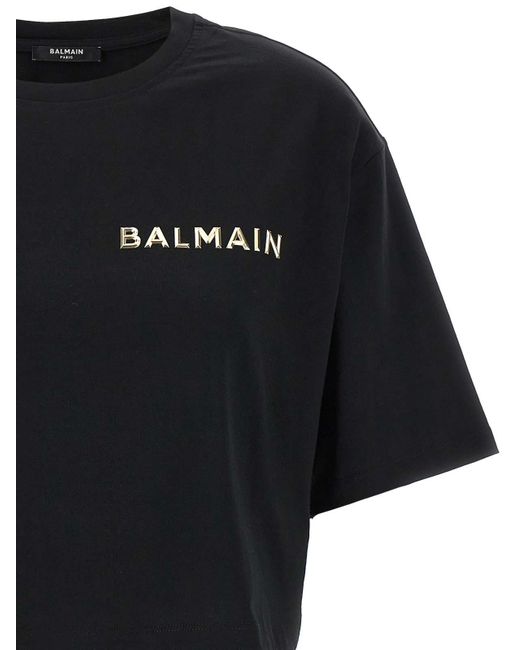 Balmain Black Logo Cropped T-shirt
