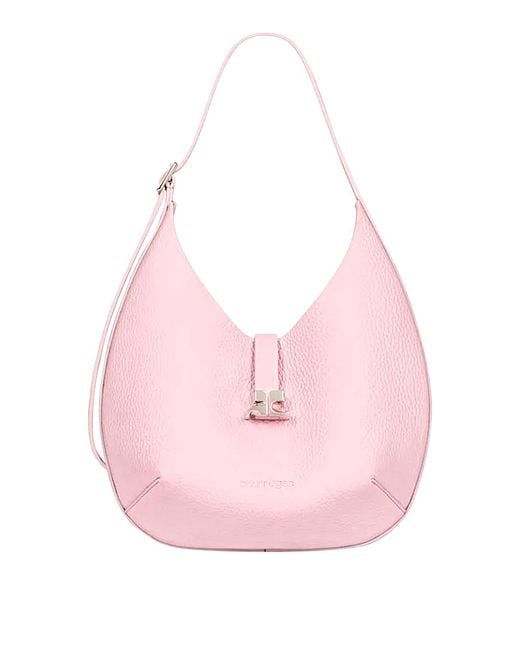 Courreges Pink Small Hammered Leather Hobo Bag