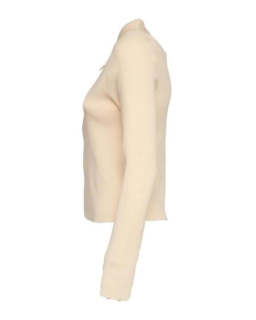 Victoria Beckham Natural Zipped Polo Top