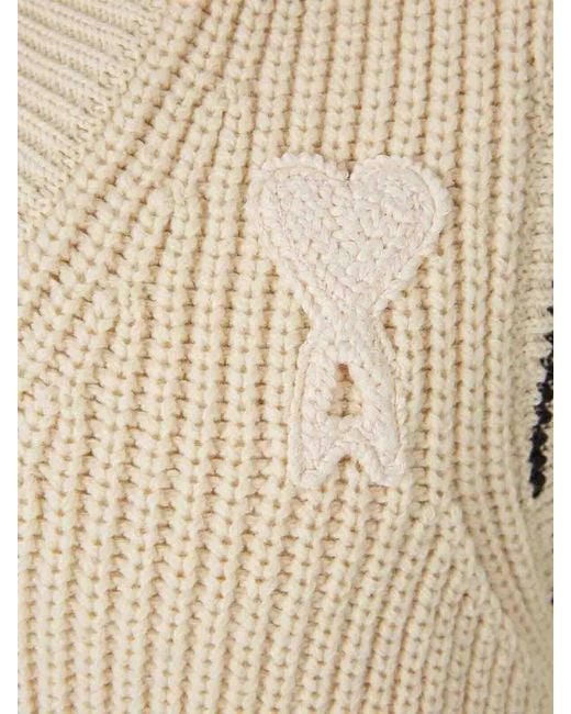 AMI Natural Ribbed V-Neck Knit Vest for men