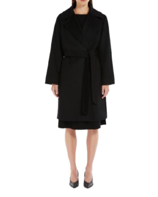 Max Mara Black Tigre Wool Dressing Gown Coat