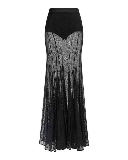 Elisabetta Franchi Black Lace Long Skirt