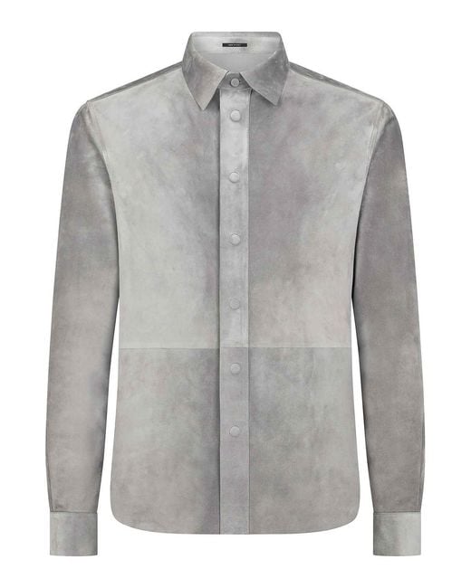 Tom Ford Gray Light Suede Cashmere Shirt for men