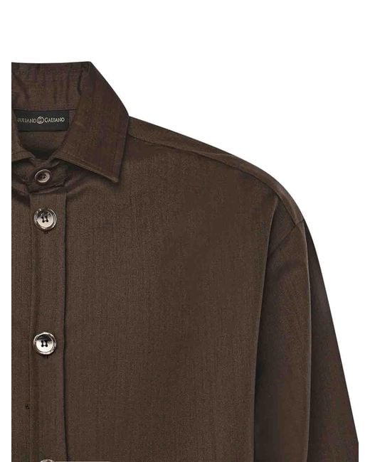 Giuliano Galiano Brown Tobhias Wool Shirt for men