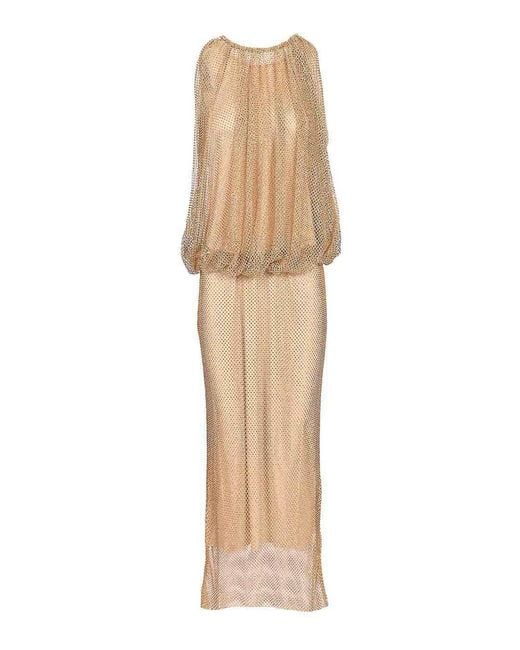 Sportmax Natural Sleeveless Jersey Dress With Crystals