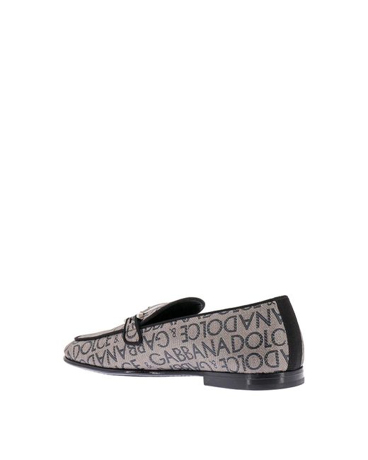 Dolce & Gabbana Gray Loafers With All-Over Lettering Logo Print for men