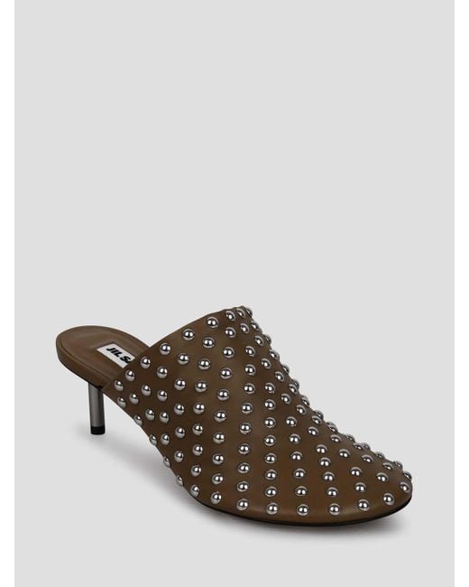 Jil Sander Brown Stud-Embellished Mules