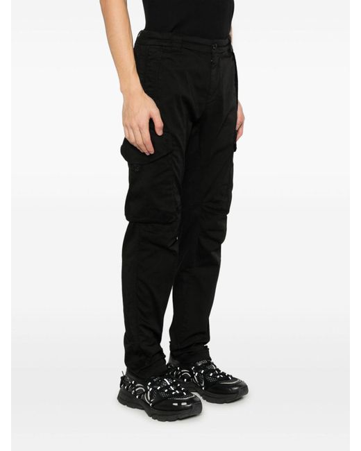 C P Company Black Cotton Cargo Trousers for men