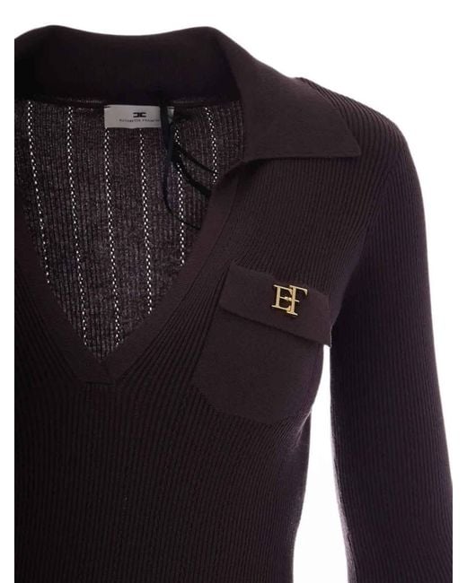 Elisabetta Franchi Blue Dark Chocolate Knitted Dress