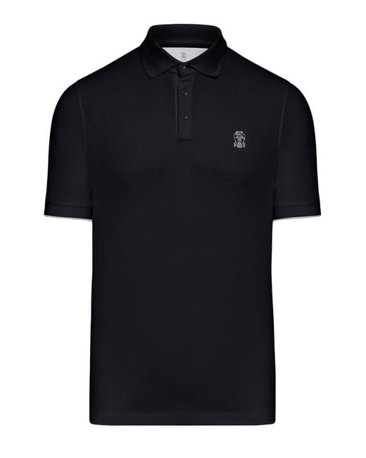 Brunello Cucinelli Black Piquet Polo With Logo for men