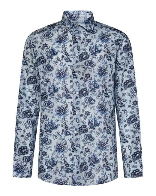 Etro Blue Light Cotton Long-Sleeved Shirt for men