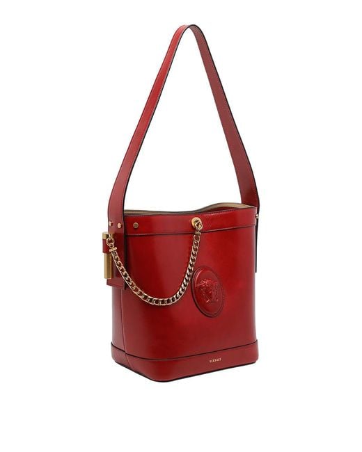 Versace Red Pivot Small Bucket Bag