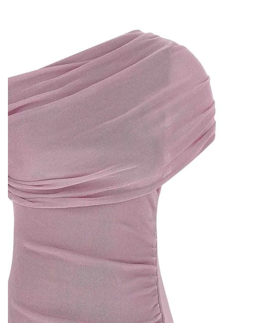 Self-Portrait Pink Cotton Draped Knit Midi' Dress