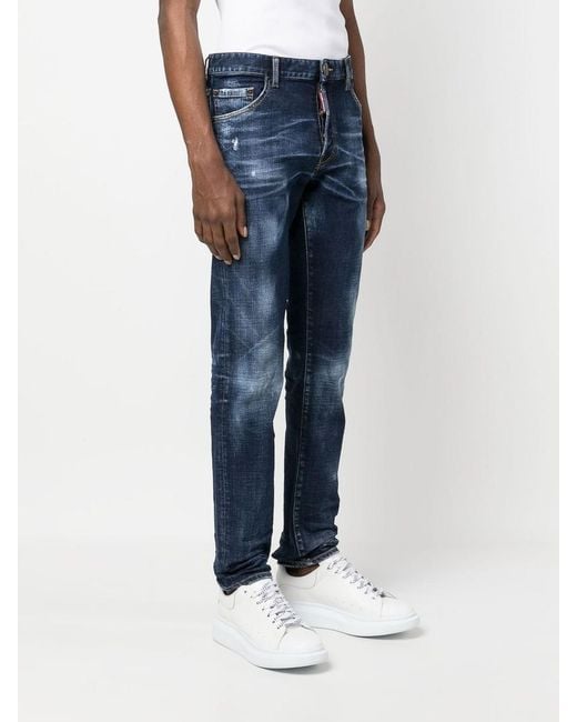 DSquared² Blue Logo-Patch Straight-Leg Jeans for men
